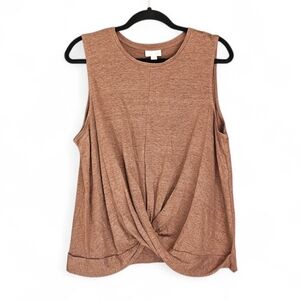 J. Jill 100% Linen Twist Front Tank Top Beechnut Brown L NWT